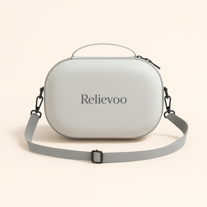 Relievoo hard-shell breast pump carrying case — in use