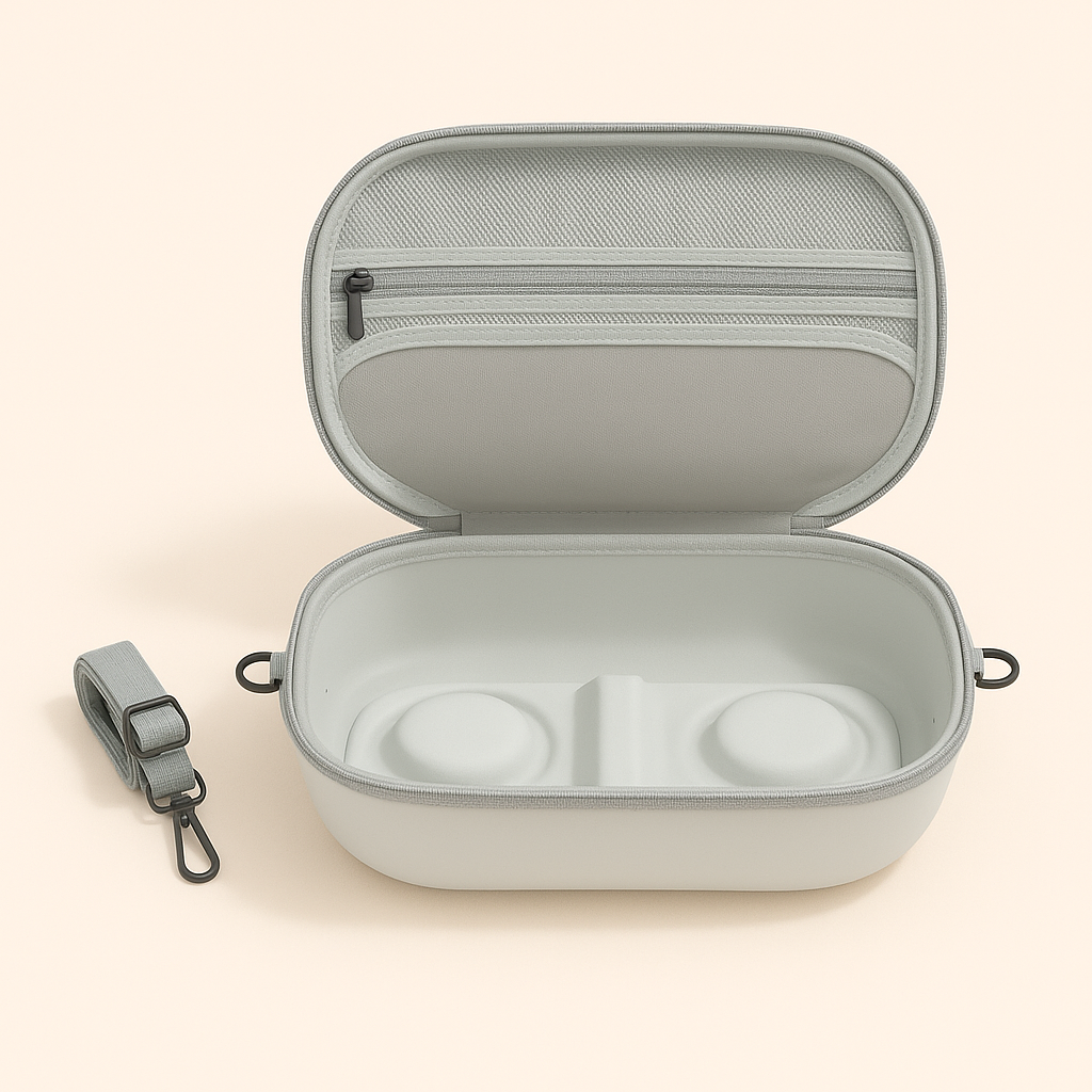 Relievoo hard-shell breast pump carrying case — close-up detail