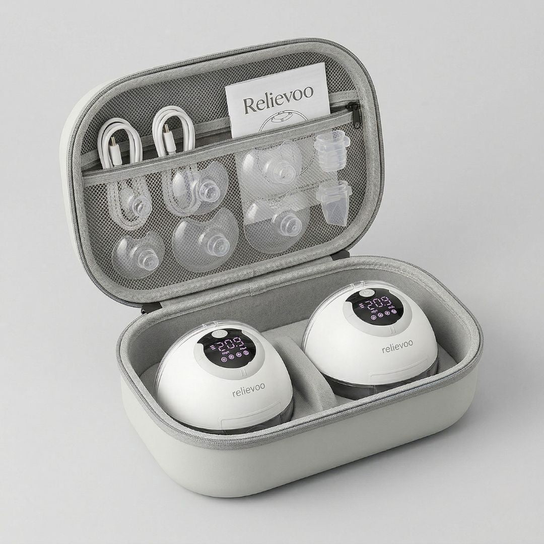 Relievoo complete pumping kit with wearable pump and carrying case — features