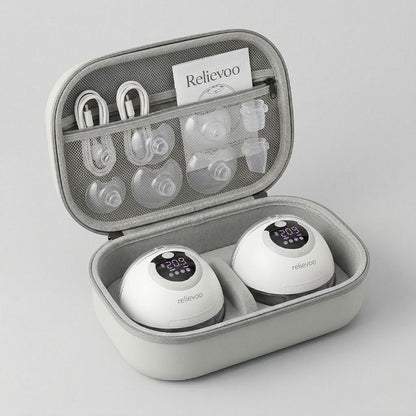 Relievoo complete pumping kit with wearable pump and carrying case — features