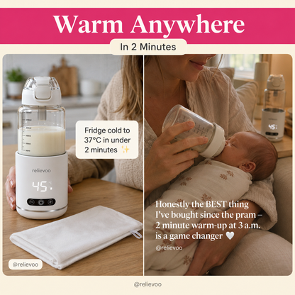 Relievoo cordless portable bottle warmer for breast milk and formula — lifestyle