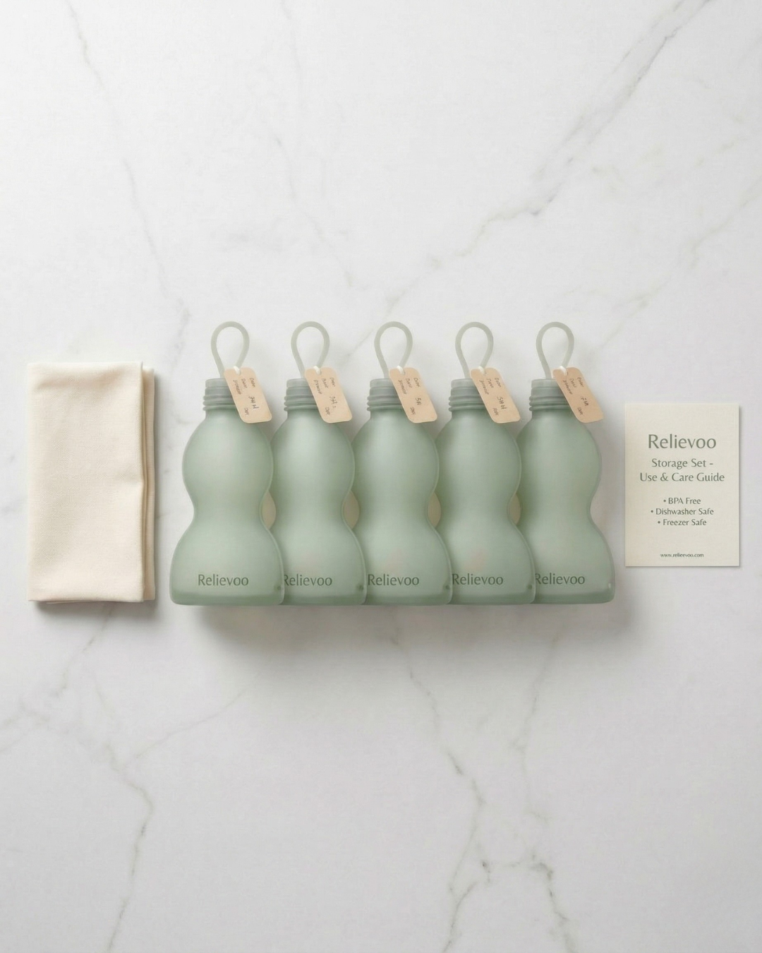 Relievoo reusable silicone breast milk storage bags — close-up detail