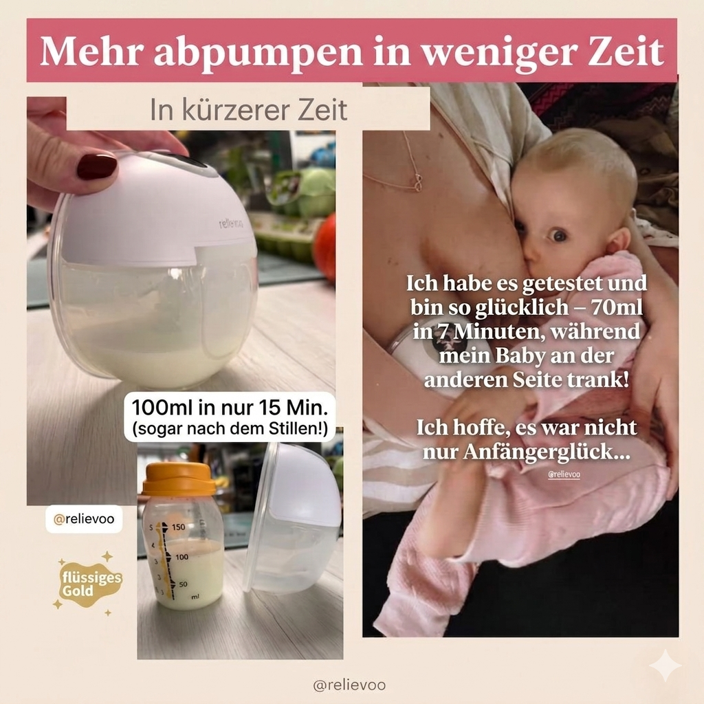 Relievoo tragbare Milchpumpe — 100 ml in 15 Minuten, Mama-Bewertung